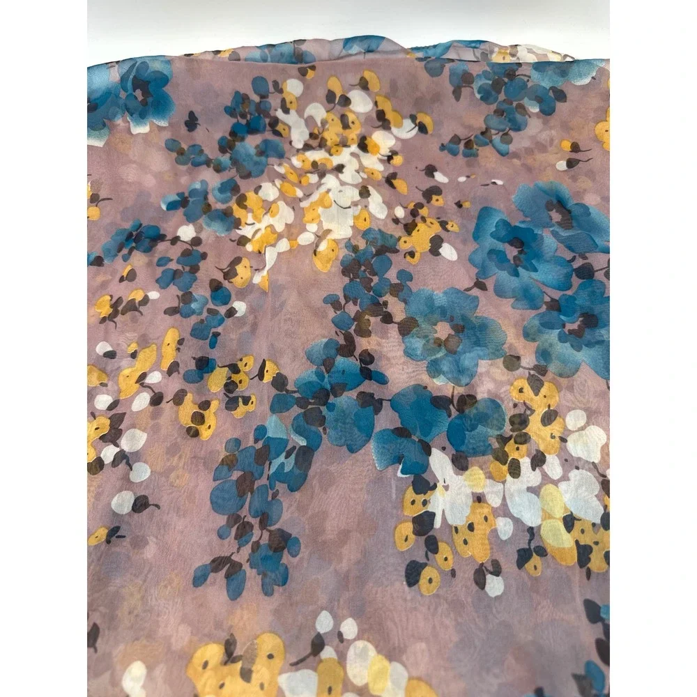 Womens Floral Sheer Lightweight Scarf Mauve Blue Yellow Rectangular Wrap